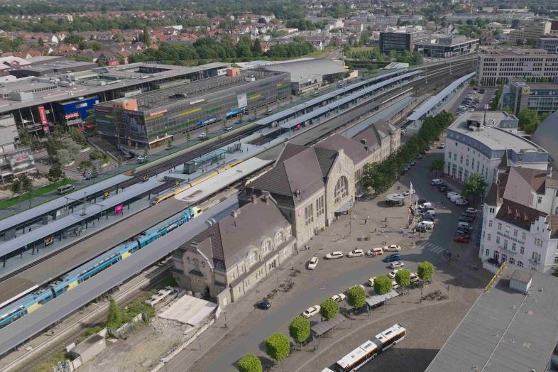 Erster Entwurf für den Umbau des Hauptbahnhofs in Bielefeld von oben